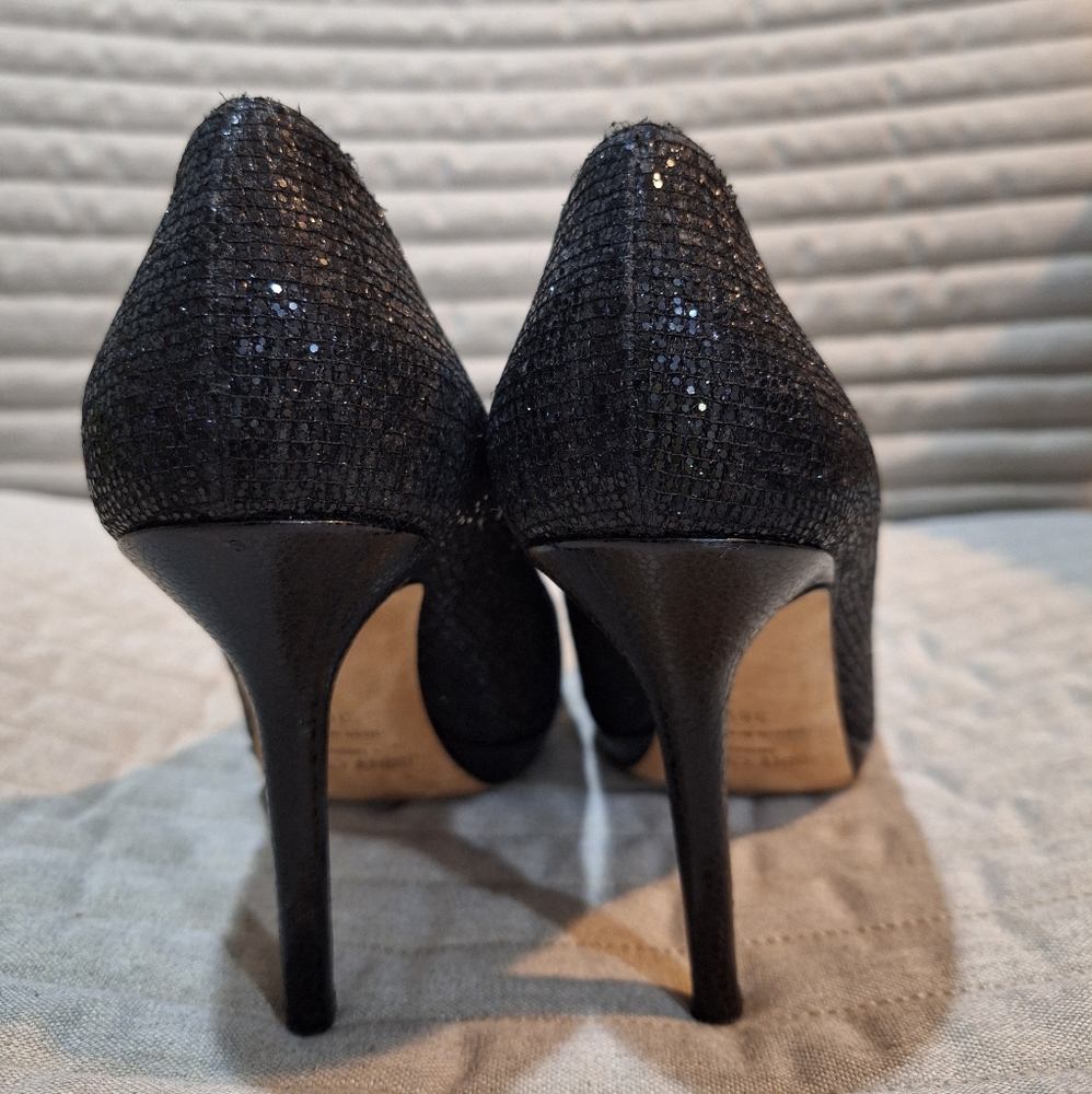 Jimmy Choo Black Leather Sparkle Platform Pumps Heels… Gem